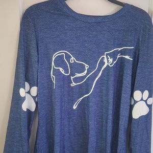 XL Blue Casual Dog Print Crewneck